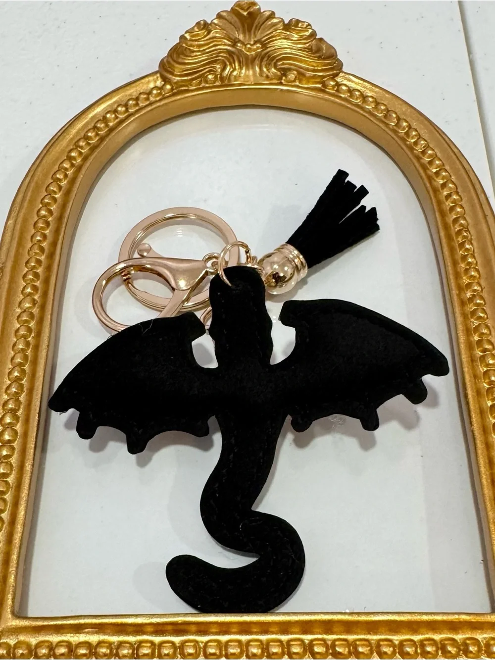 New Silver/ Black Crystal Dragon  Keychain with Gold Hardware